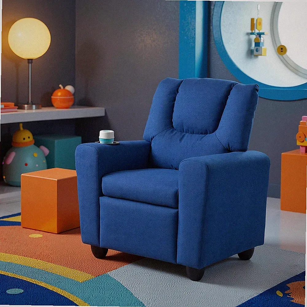 Kids Recliner Chair with Cup Holder Adjustable Backrest Footrest Toddler Sofa Bl