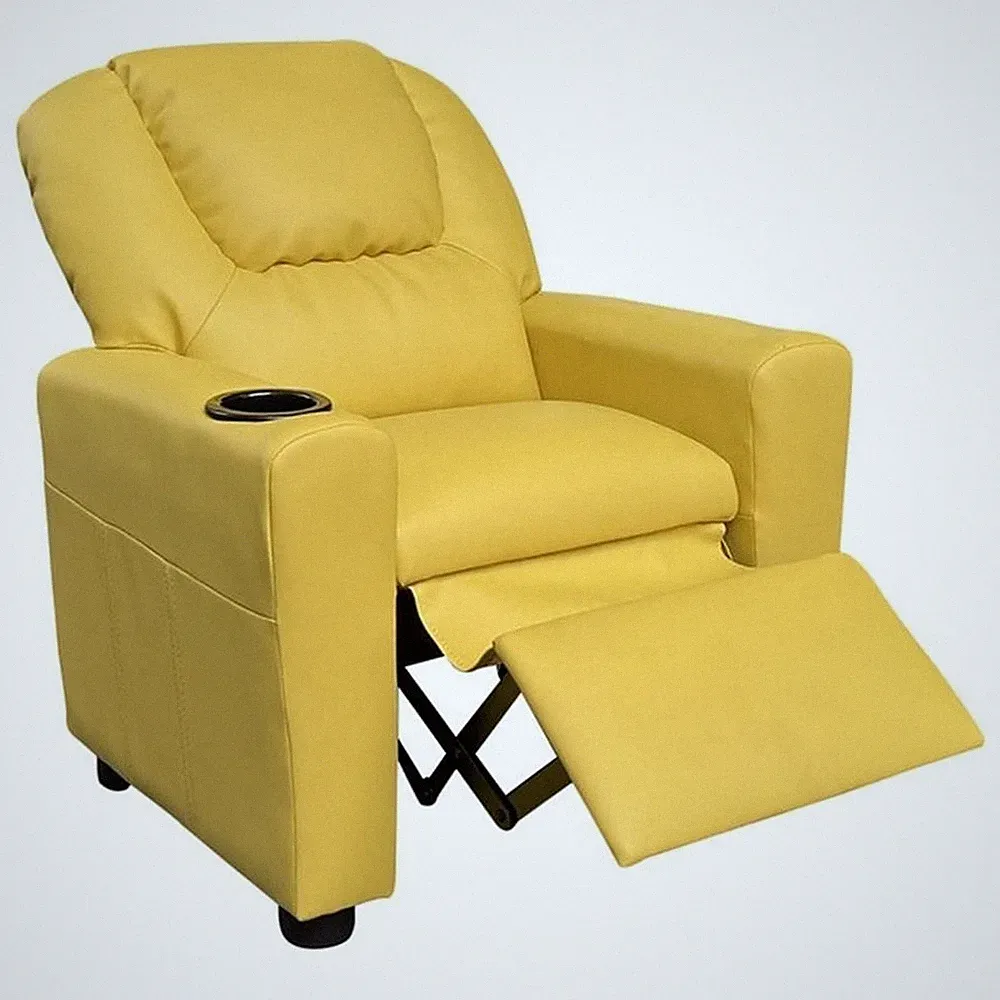 Marisa 23"W Yellow PU Faux Leather Kids Recliner Chair with Cupholder