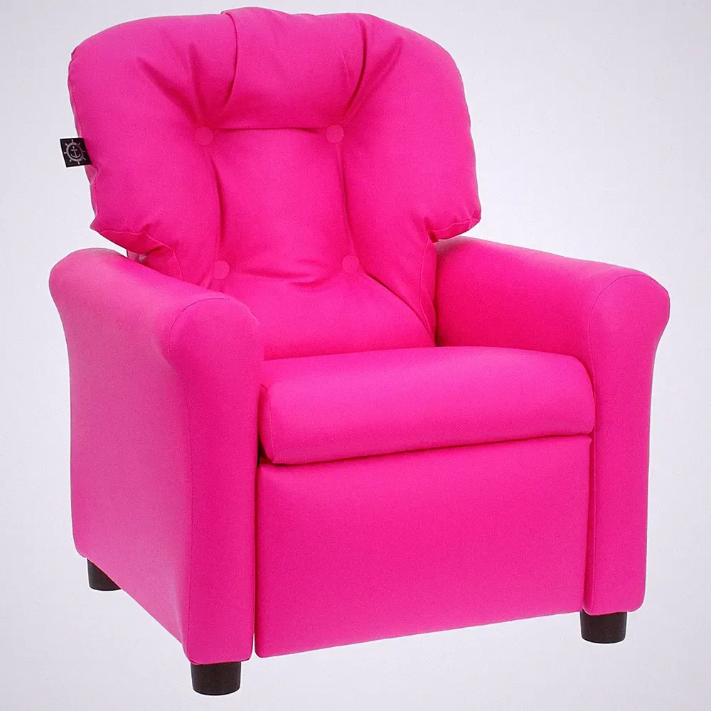 Traditional Kids Recliner Chair Toddler Ages 1-5 Years PU Faux Leather Hot Pink